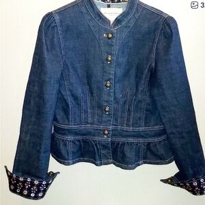 Pilcro Dark Blue Denim Peplum Jacket with Floral Cuff